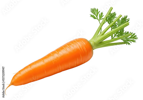 Vibrant orange carrot with green stems isolated on transparent background