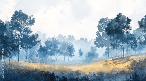 Winter sunrise over frosty landscape nature scene snowy trees peaceful environment serene viewpoint tranquil concept