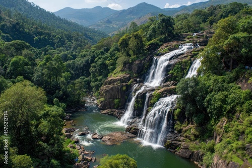 Lush valley with cascading waterfalls