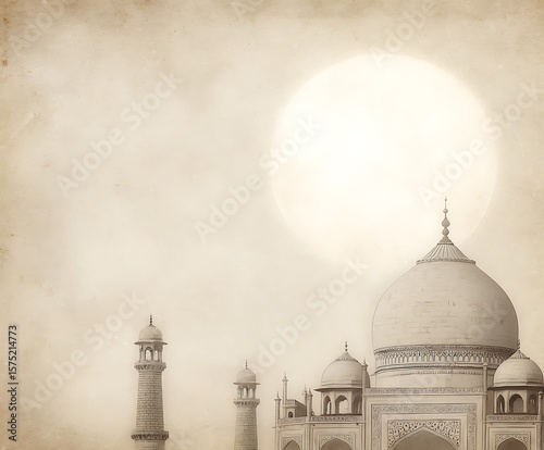 Taj Mahal under a giant moon