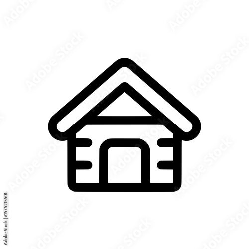 Wooden cabin house icon symbolizing rural shelter, log house, or vacation retreat