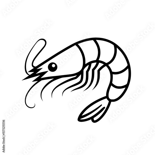 Prawn seafood icon in curved side view for culinary and fishing industry visuals