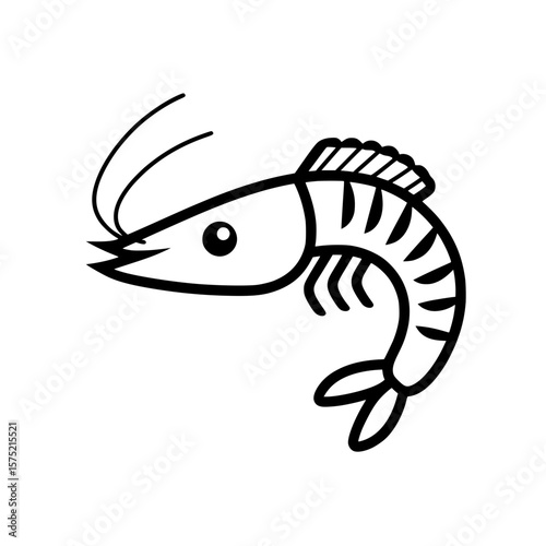 Simplified shrimp side icon representing aquatic seafood, culinary use, and marine illustration