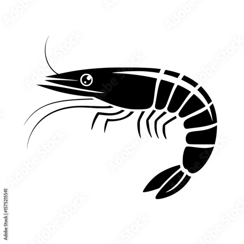 Shrimp icon in side view representing seafood, marine animal, and culinary ingredient