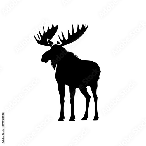 Silhouette of large moose with antlers representing wildlife and forest ecosystem symbol