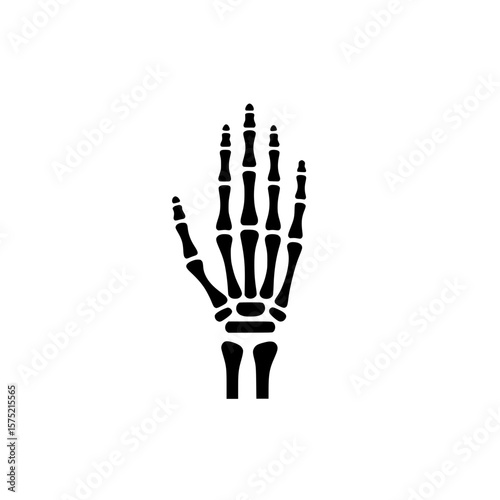 Skeleton hand palm out icon showing detailed bone structure in anatomical view