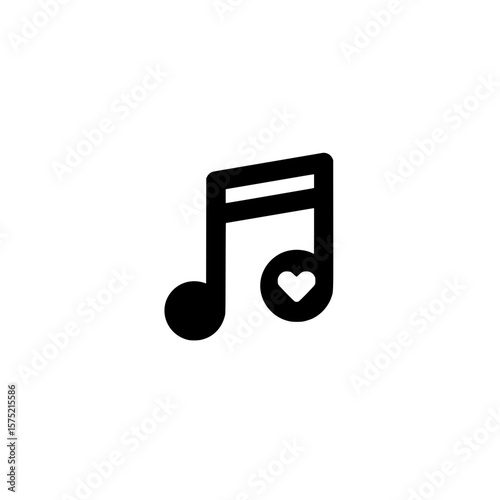 Musical note icon with heart representing passion and romantic emotion in sound expression
