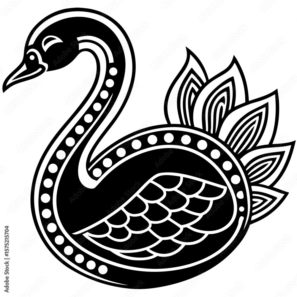 Obraz premium Elegant black swan with decorative feathers and beaded neckline silhouette