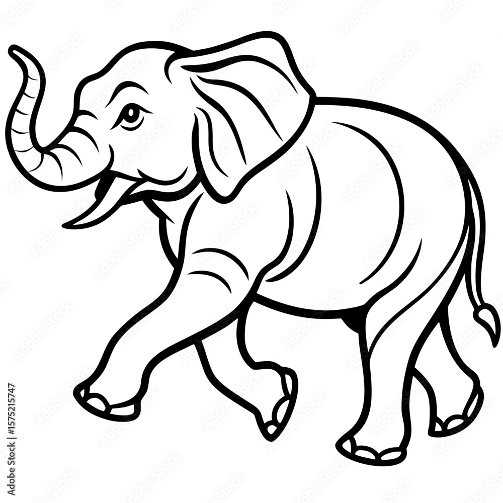 Fototapeta premium A majestic elephant walking with its trunk raised in a bold silhouette