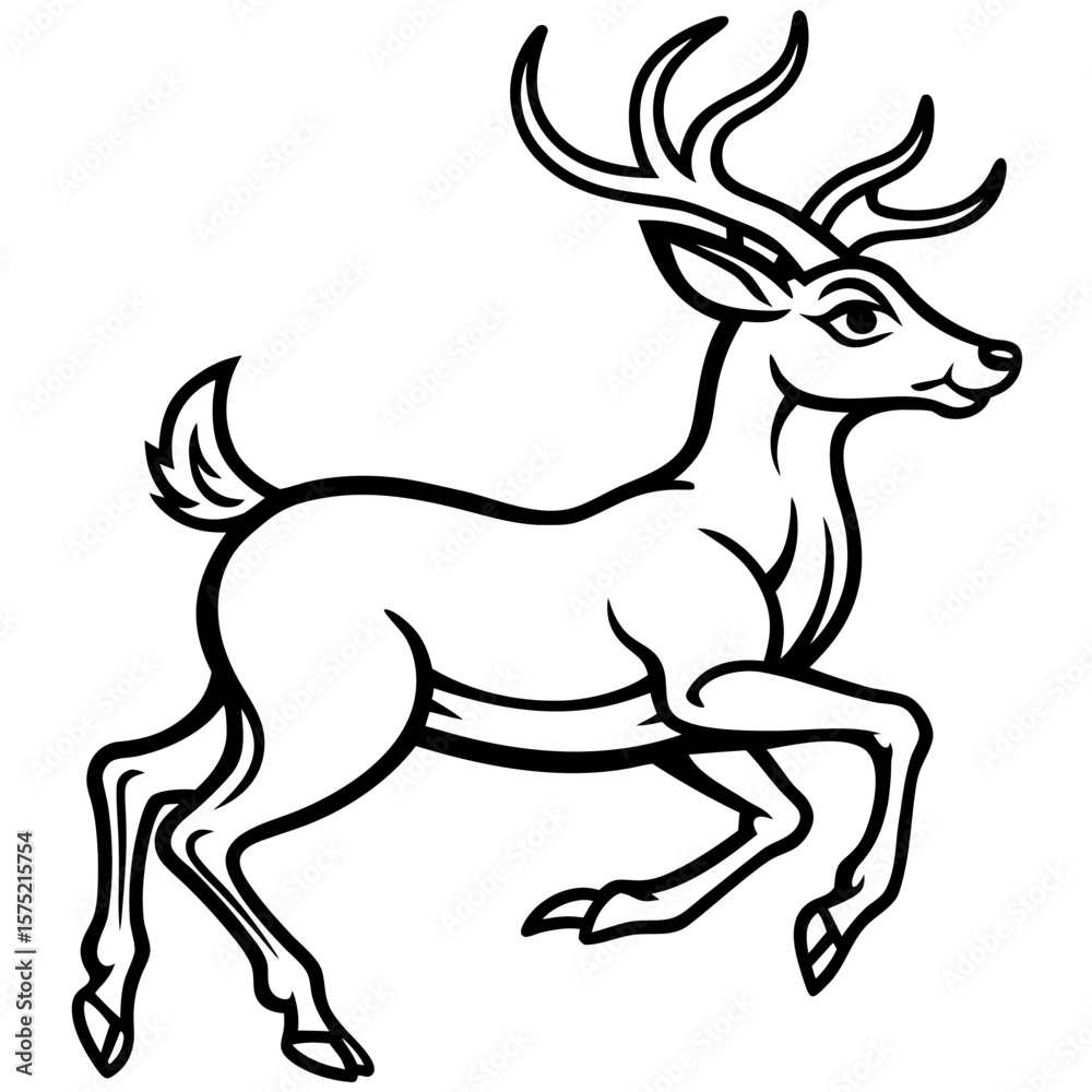 Fototapeta premium Majestic stag with antlers in a graceful running pose silhouette