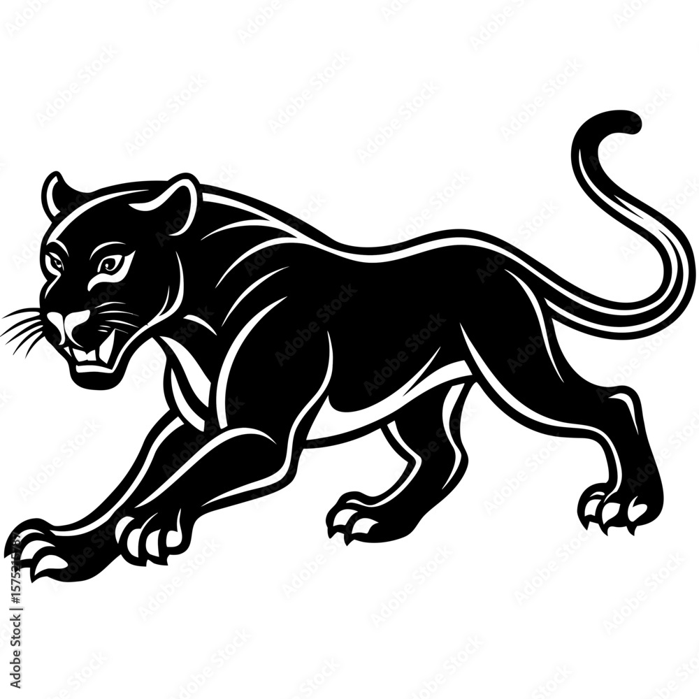 Obraz premium Fierce black panther crouching in a dynamic silhouette