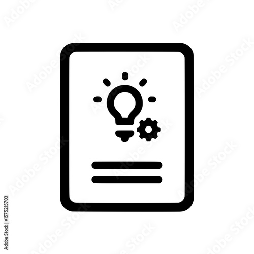 Document icon with lightbulb and gear icon representing innovation strategy or startup plan