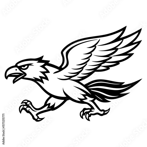 Aggressive eagle griffin running with wings spread silhouette