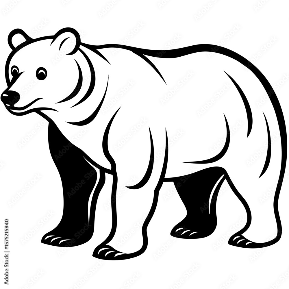 Fototapeta premium A stylized black and white bear walking with a confident stride silhouette