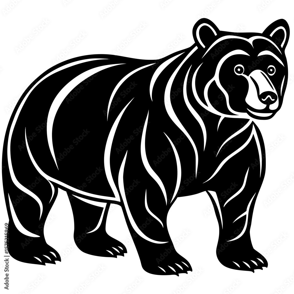 Fototapeta premium Stylized black bear standing proudly with white accents silhouette