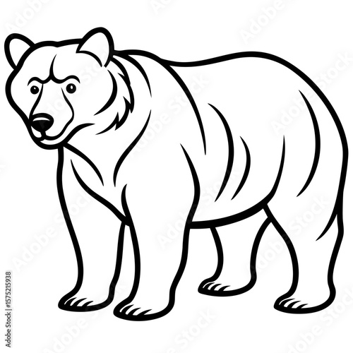 Stylized black and white outline of a standing grizzly bear silhouette