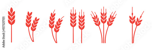 wheat icon, Grey Cereals icon set with rice, wheat, corn, oats, Vector farm wheat ears icon, Gluten free icon, Wheat logo. Icon bakery. Spike wheat. Bread grain