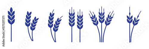 wheat icon, Grey Cereals icon set with rice, wheat, corn, oats, Vector farm wheat ears icon, Gluten free icon, Wheat logo. Icon bakery. Spike wheat. Bread grain