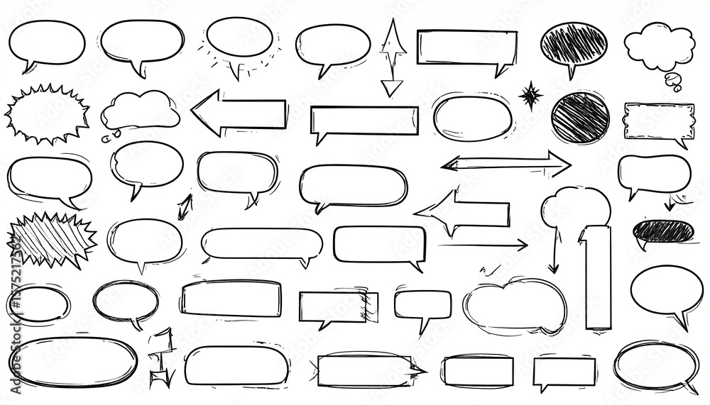 Fototapeta premium Collection of hand-drawn speech bubbles and arrows