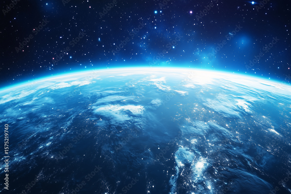 Fototapeta premium Earth with Sun and Moon in Outer Space Scene