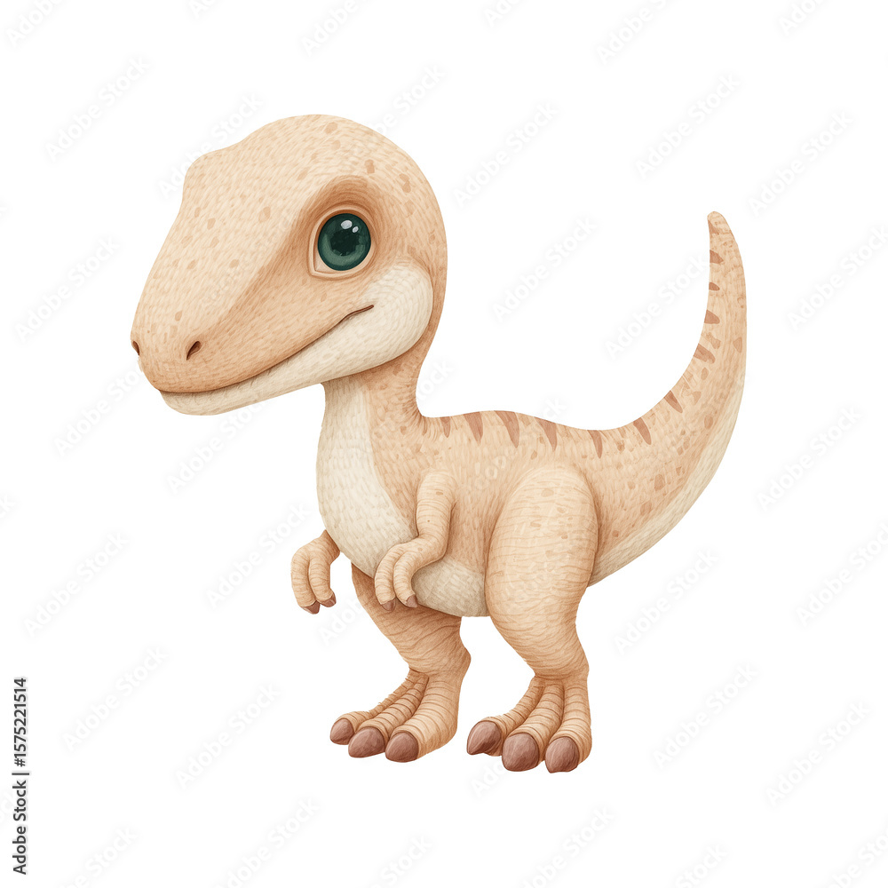 Naklejka premium dinosaur velociraptor cute watercolour transparent png