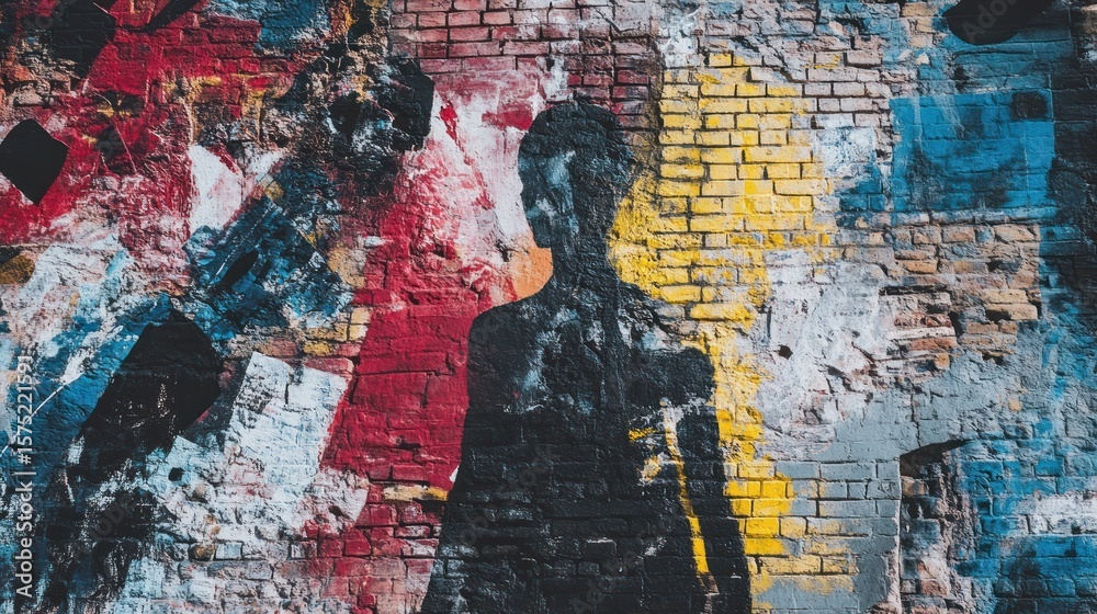 Fototapeta premium Graffiti wall with silhouette