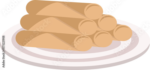 Food flat vector illustration. Fried spring roll. Usually eaten as snack.