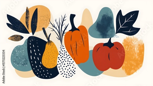 Abstract Autumn Vegetables Harvest Modern Art Print