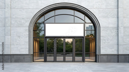 Professional Storefront Sign Mockup On Modern Museum Exterior