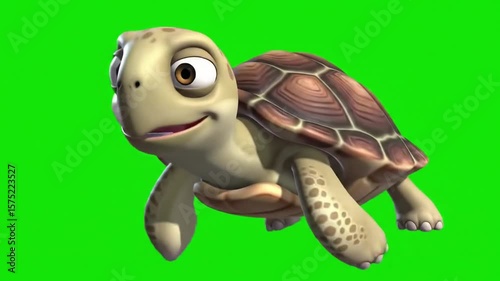 Cartoon turtle character on green screen