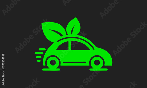 Green car with leaves on top symbolizing eco friendly transportation and sustainability ai generated