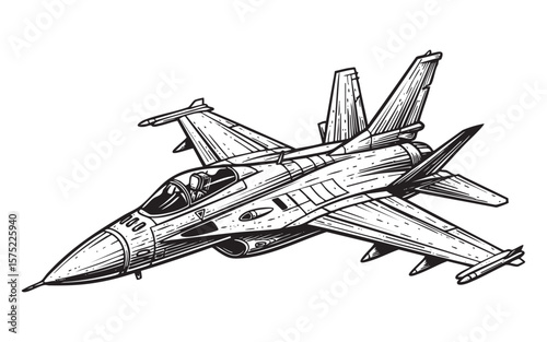 Modern Fighter Jet Hand Drawn Sketch Vector Illustration

