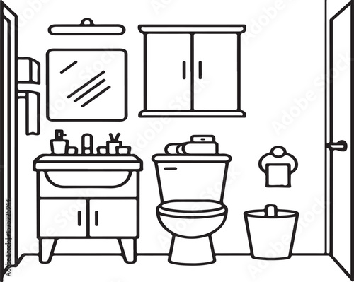 Bathroom interior with sink toilet cabinet and mirror vector