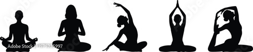Yoga Poses Silhouettes, Meditation and Wellness Exercise Collection