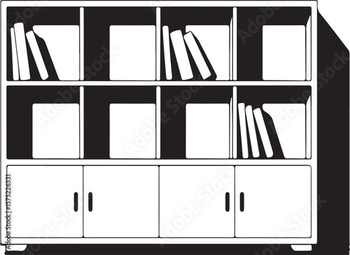 White books on black shelves with cabinet doors bookshelf storage
