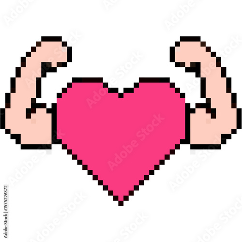 Pixel strong health symbol vector, signifying wellness and robustness in an 8-bit style. Ideal for retro fitness apps, game health bars, or nostalgic medical themes.