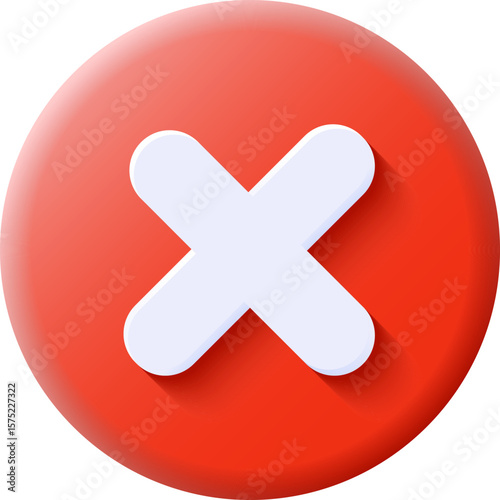 Red cross x mark 3D icon symbol isolated transparent