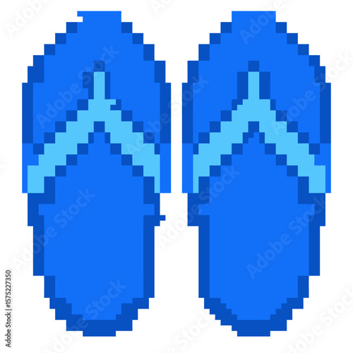 Pixel art icon of a pair of blue flip-flops from top view
