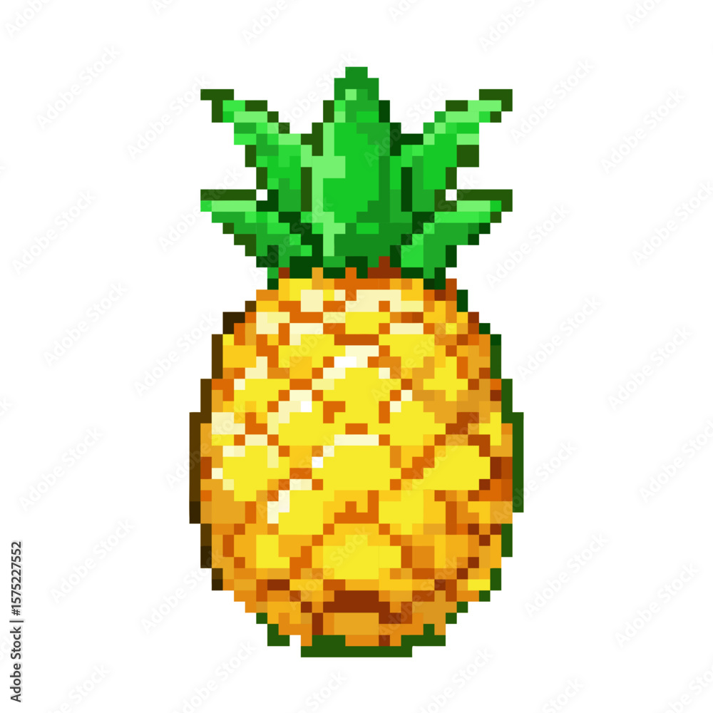 Obraz premium Whole Pixel Art Pineapple with Green Leaves Icon