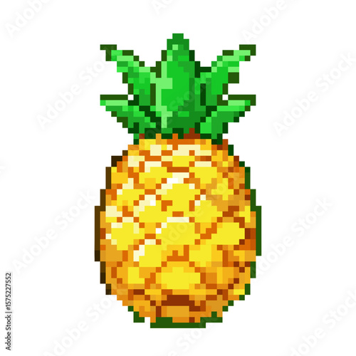 Whole Pixel Art Pineapple with Green Leaves Icon