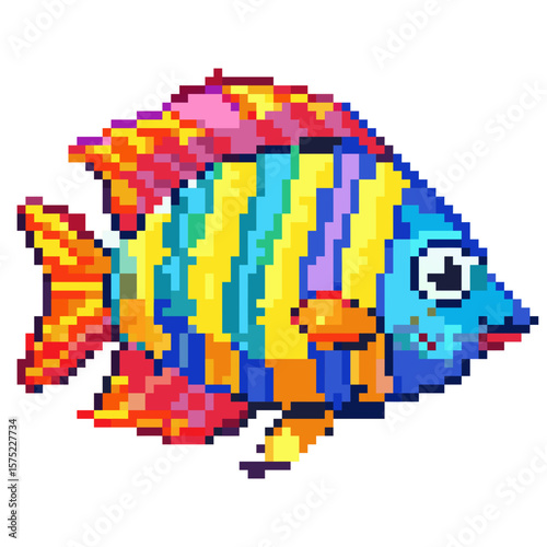 Pixel art icon of a colorful tropical fish