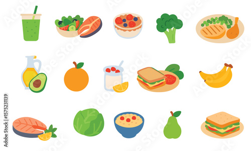 healthy food, fruit and vegetables icons