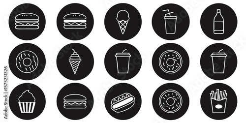 Black and white fast food icons hamburger