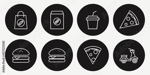 Black and white fast food icons shopping bag