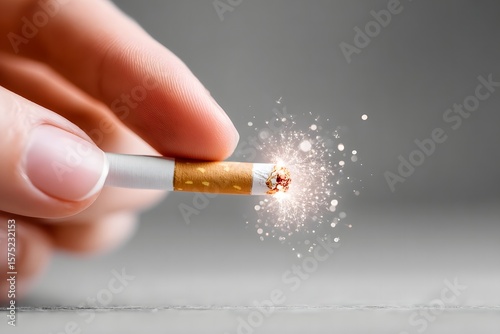 Hand Holding Cigarette with Sparkling Tip Representing Smoking Effects
