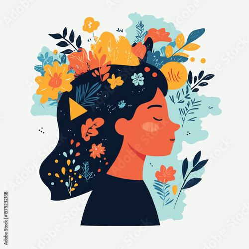 Positive psychology as focus on well being attitude tiny person concept