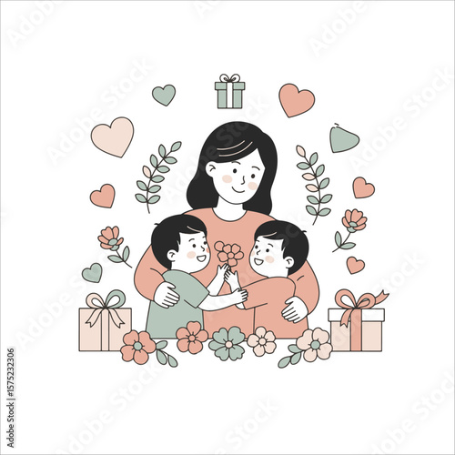 Cartoon Family Hearts 아기와 아이 사랑 아트