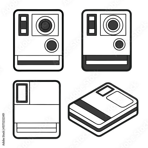 Four graphic representations of instant cameras vintage camera photography