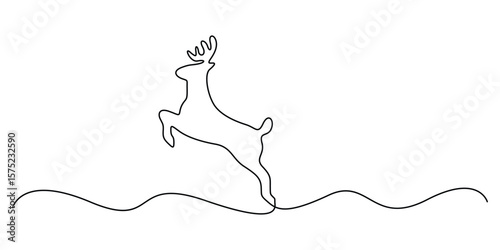 Elegant continuous one line drawing deer, minimalist contour drawing deer, vector illustration