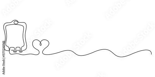 Continuous one line art drawing of blood bag isolated on white background vector illustration